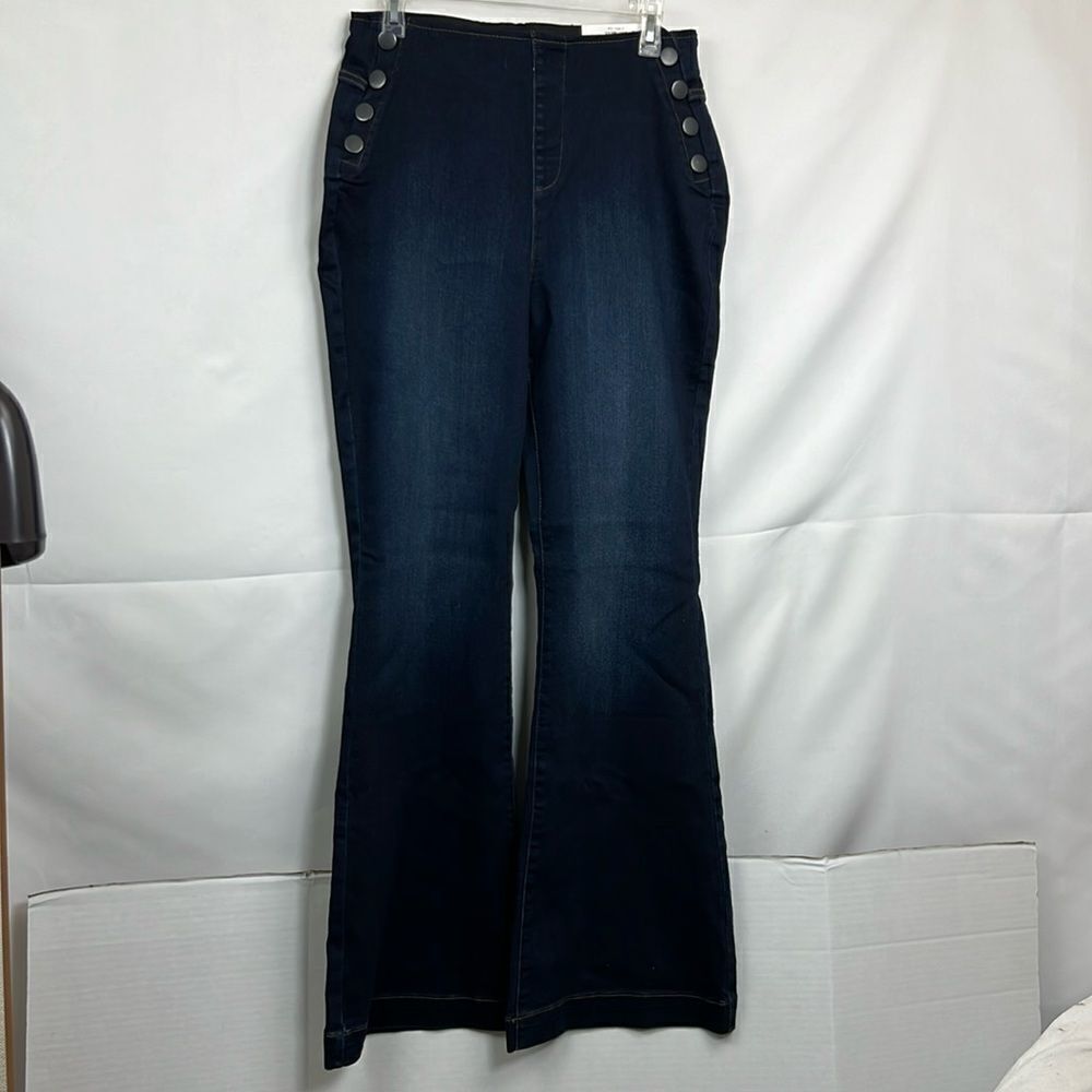 INC Dark Blue high rise flare pull on jeans size 12 NWT